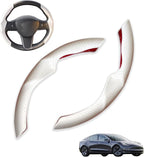 for Tesla Model 3 Highland and Model Y Juniper Steering Wheel Cover Trim Interior Decoration Protection Accessories (M3 Highland/My Juniper-White)