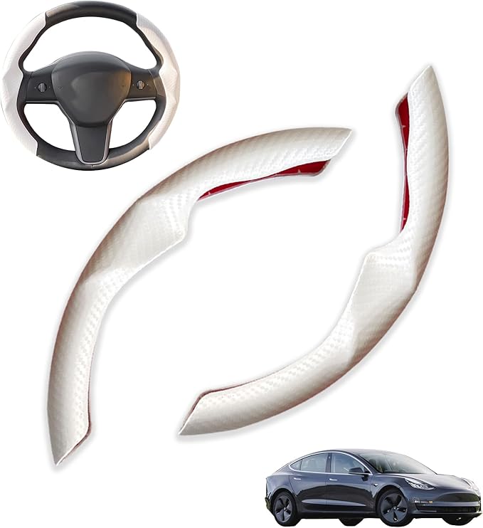 for Tesla Model 3 Highland and Model Y Juniper Steering Wheel Cover Trim Interior Decoration Protection Accessories (M3 Highland/My Juniper-White)