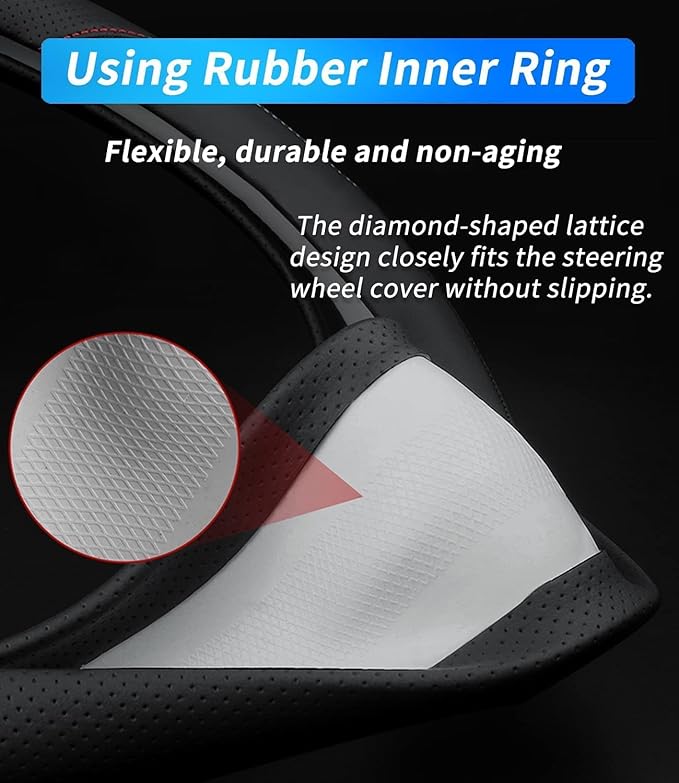 Custom-Fit for BMW Steering Wheel Cover, Premium Leather Car Steering Wheel Cover with Logo, Non-Slip, Breathable, for B-MW Accessories (D-Style,for BMW)