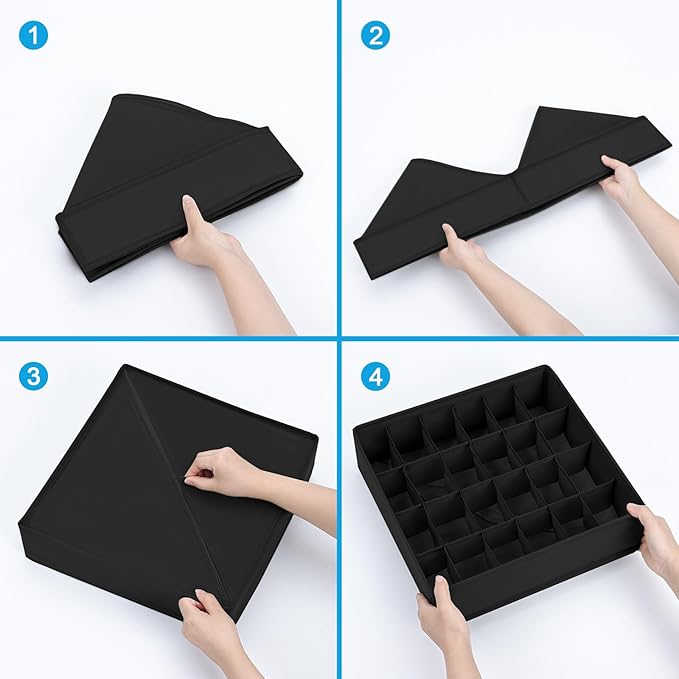 Underwear Organizer 4 Pack, 24 Cell Sock Drawer Organizer Divider, Sock and Underwear Drawer Organizer Foldable Tie Organizer