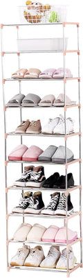 Jucaifu Stackable Small Shoe Rack, Entryway, Hallway and Closet Space Saving Storage and Organization (10-Tier, Pink)