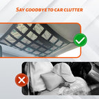 Car Ceiling Cargo Net Pocket, Car Mesh Organizer, 31.5"*21.6" Double-Layer Interior Roof Cargo Net, Universal Auto Accessory Adjustable Buckle Roof Storage for Truck SUV Travel Long Road Trip