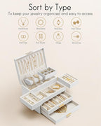Vlando 4 Layers Jewelry Box - Women Jewelry Box with Retractable Tray - Jewelry Organizer with Drawer for Necklaces, Rings, B