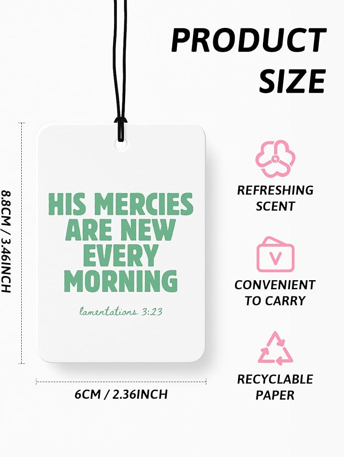 Green Christian Car Air Freshener 4 Pcs, Girly Pink Bow Floral Religious Hanging Air Freshener for Cars Closet Drawer Books, 