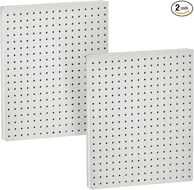 Azar Displays 771620-WHT Plastic Pegboard for Wall Organization - Garage Tool Organizer Wall Mount (Pack of 2) - 1-Sided Dura