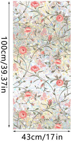 Retro Rose Window Privacy Film,Stained Glass Decals Red Rose Privacy Rainbow Decals Living Room Sun Blocking Decor Removable Static Cling Stickers,16.93x39.37inch