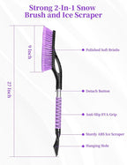 HEEYA 2 Pack 27 Inch Ice Scraper and Brush for Car, Snow Brush and Ice Scraper with Foam Grip, Detachable Snow Scraper for SUV Truck Jeep Vehicle Auto Windshield Window - Purple & Pink