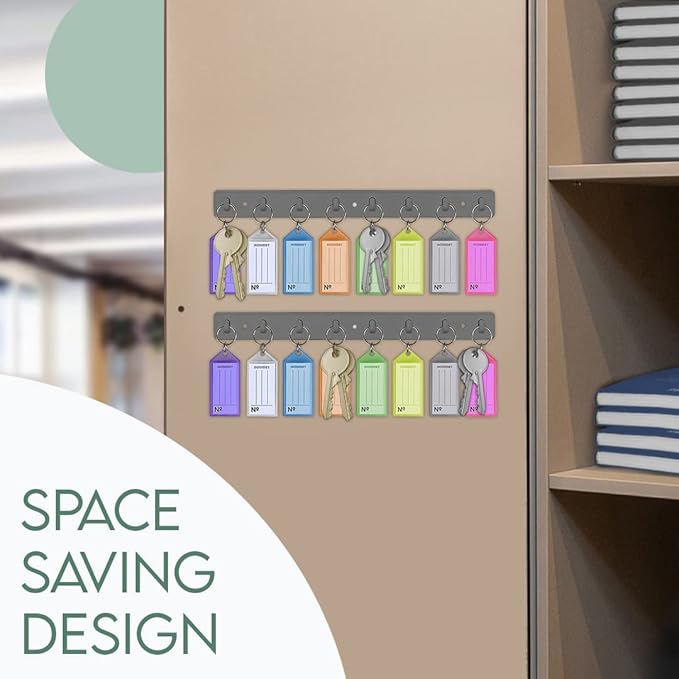 Acrimet Key Tag Rack w/ 8 Keyring Tags (Self-Adhesive Key Storage Rack) (2 Pack) (Assorted Color)