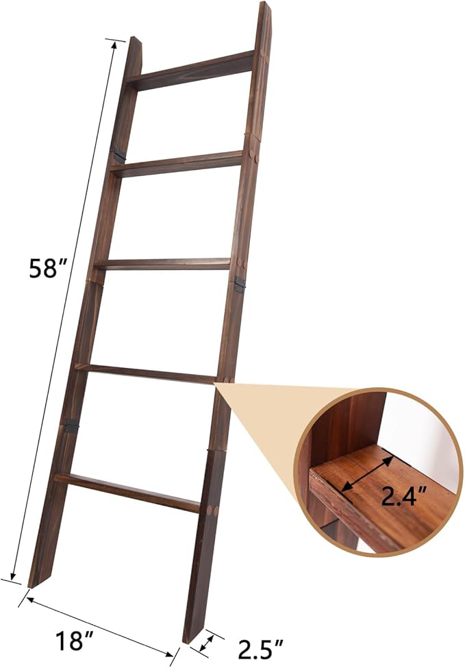 Blanket Ladder, 5-Tier Wooden Quilt Stand, Decorative Ladder Shelf, Leaning Shelf, Wall Leaning Blanket Ladder Towel Storage 