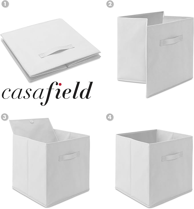 Casafield Set of 6 Collapsible Fabric Cube Storage Bins, White - 13" Foldable Cloth Baskets for Shelves, Cubby Organizers & M