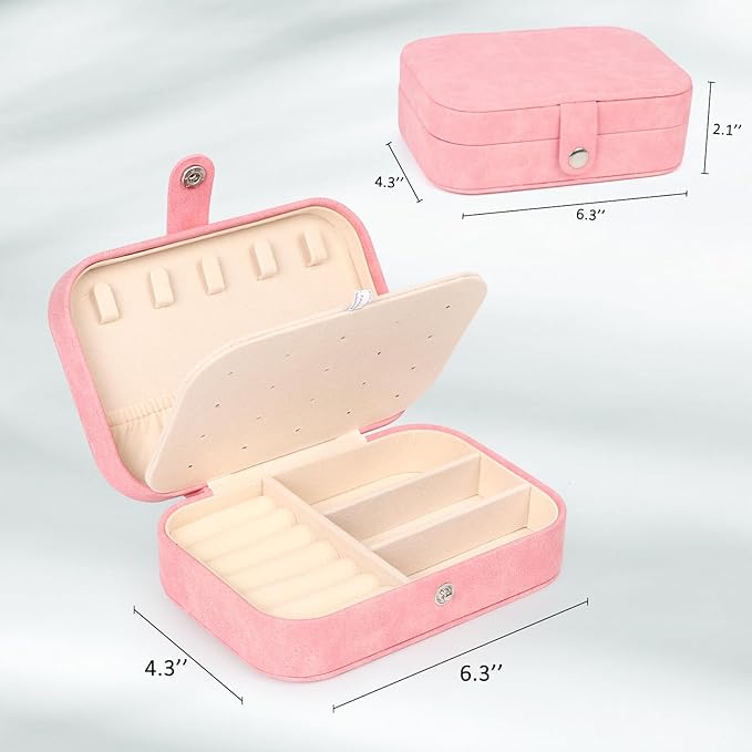 Hatori Travel Jewelry Box, PU Leather Small Jewelry Organizer for Women Girls, Portable Mini Travel Case Display Storage Hold