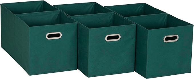 Household Essentials Foldable Fabric Storage Cubes 6-Pack – 11x11x11 Stackable Non-Woven Bins with Chipboard Sides & Grommet 
