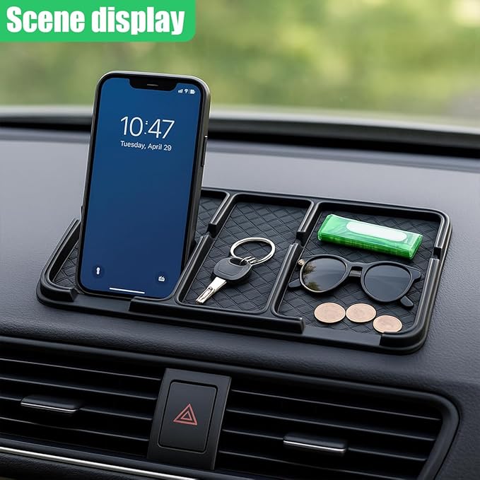 Car Dashboard Mat, Anti-Slip Auto Dash Tray, Strong Gripping Vehicle Smartphone Holder Pad, Multifunctional Center Console St