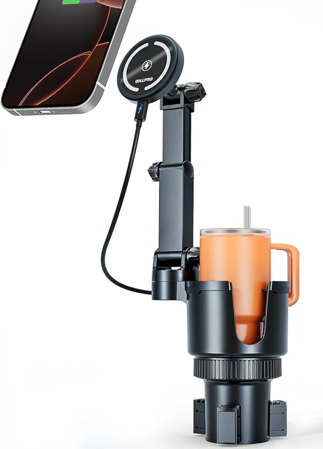 OHLPRO for iPhone 17 Pro Max MagSafe Car Charger Cup Holder Mount, 15W Fast Wireless Magnetic Charging Phone Holder for iPhon