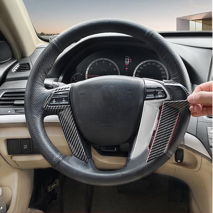 Carbon Fiber Style Steering Wheel Trim Cover Frame ABS Decal Interior Moulding AccessoriesFit for Honda Accord 2008 2009 2010 2011 2012 (No Button)