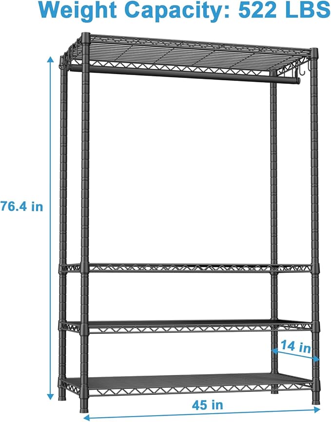 Ulif H4 Plus Portable Closets, 4-Tier Clothes Garment Rack for Bedroom and Cloakroom, Metal Clothing Storage and Organizer Wa