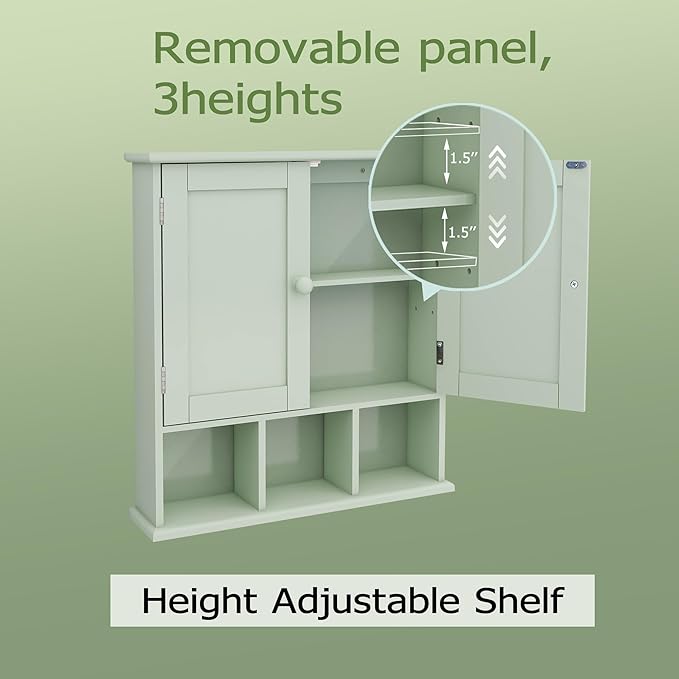 TaoHFE Green Bathroom Cabinet,Bathroom Wall Cabinet with 2 Door Adjustable Shelves,Over The Toilet Storage Cabinet,Green Bath