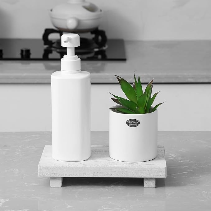 zoocatia Small Wood Tray Pedestal Stand Farmhouse Bathroom Decor Decorative Wooden Riser Kitchen Soap Dish Holder for Vanity,