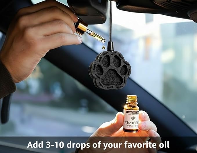 Wood Car Air Freshener — Paw Designed — Handmade Unscented DIY Essential Oil Hanging Diffuser with Felt Insert — Add Your Own