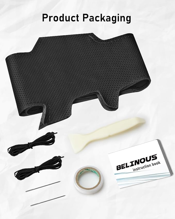 Belinous Leather Steering Wheel Cover Lace Up, Hand-Stitch on Wrap, Steering Wrap Compatible with Ford 2016 2017 2018 2019 F150 Raptor (W/O Mark)