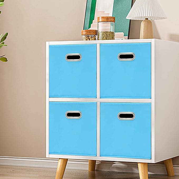 Fabric Cubby Storage Bins - 13x13x13 Inches, Foldable Cube Organizer Bins with Dual Handles - Set of 6, Blue