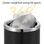Mbillion Small Trash Can with Swing Lid 2.4 Gallons/9 Liter, Mini Trash Can with lid, Stainless Steel Cylindrical Garbage Can for Home and Office Bathroom Bedroom, for Ground and Desktop(Black)