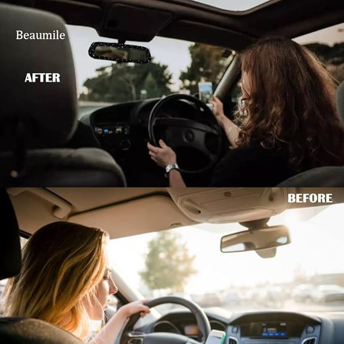 Bling Rearview Mirror Accessories Elastic Plush Car Rear View Mirror Cover for Women Bling Car Accessories Universal Fit Black