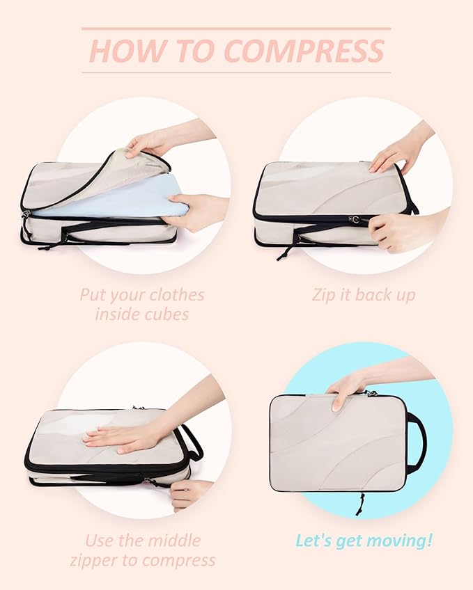 BAGSMART Compression Packing Cubes, 6 Set/4 Set/2 Set Travel Packing Cubes for Carry on Suitcases, Compression Suitcase Organ