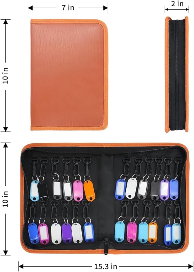 Sdstone Portable Zippered Key Organizer,Fireproof and Waterproof Key Case with 24 Key Hooks,Portable Manager & Landlord Zippe