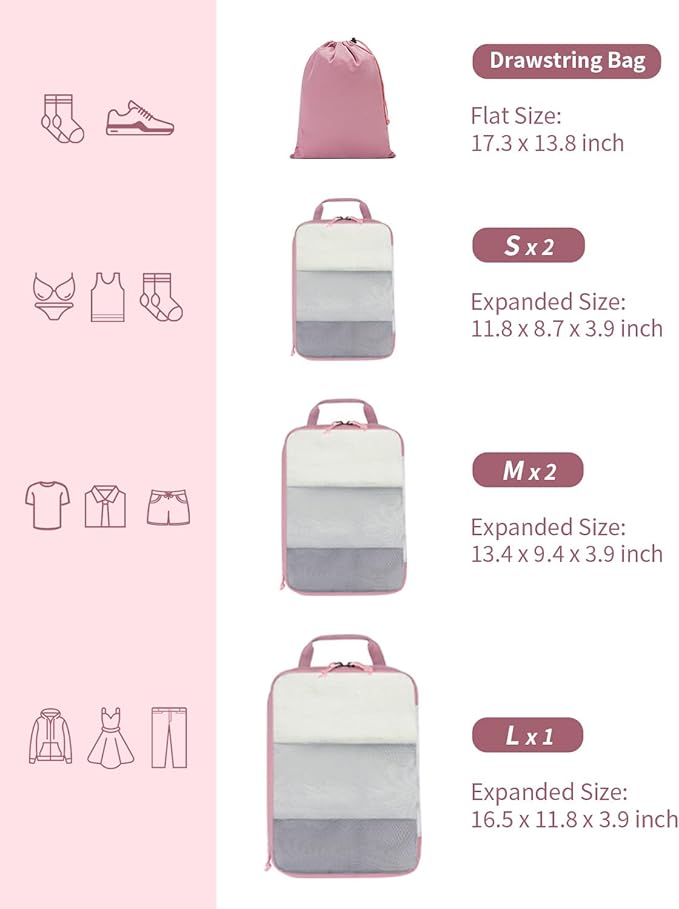 ECOHUB 6 Set Compression Packing Cubes, Gifts for Women Mom, Lightweight Vacation Travel Essentials Accessories for Suitcase 