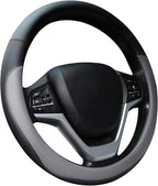 Gray Car Steering Wheel Cover, Nappa Leather, Bottom Color Blocking, Universal 14.5-15 Inch Leather Anti-Slip Breathable Auto