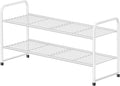 Shoe Rack 2 Tier, Closet Shoe Organizer Shelf Stackble, Heavy Duty Metal, White