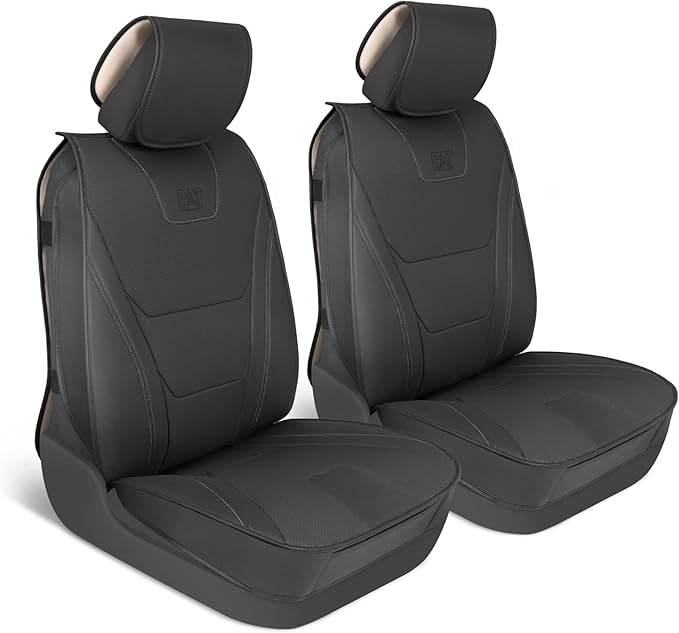 Cat® Edge Deluxe Car Seat Covers for Front Seats - Premium Black Faux Leather Seat Covers for Cars with Universal Fit, Rugged