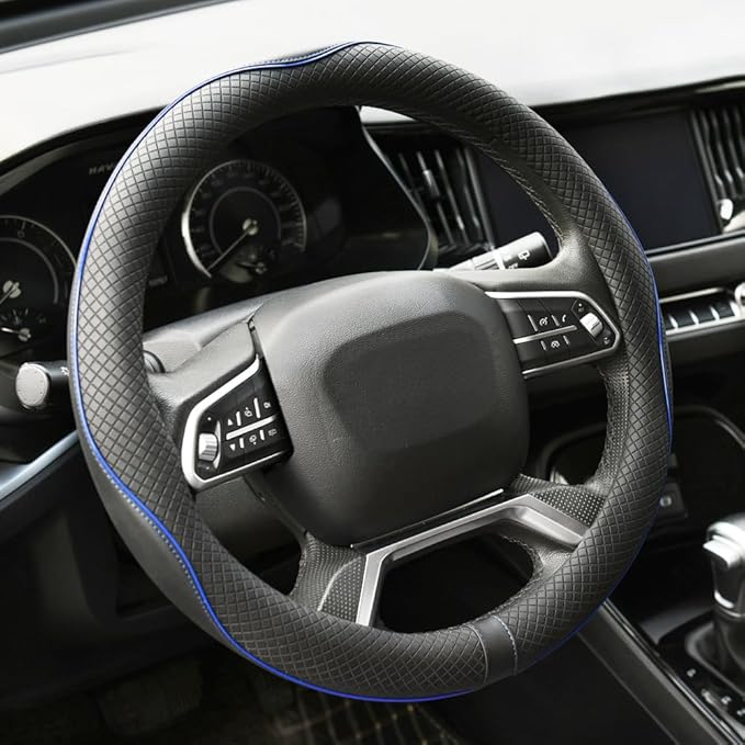 Rueesh Microfiber Leather Steering Wheel Cover Anti-Slip Matte Finish Auto Car Wheel Cover Universal 15 Inch Wheel Cover for 