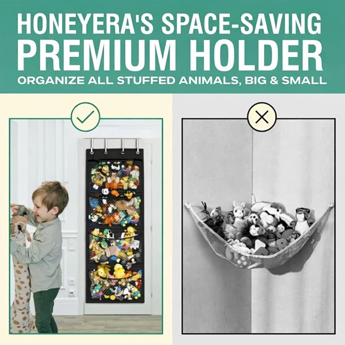 Honeyera The Original Stuffed Animal Storage (Patented) - Over Door Organizer for Stuffies, Toy Plush/Hammock Baby Hanging St