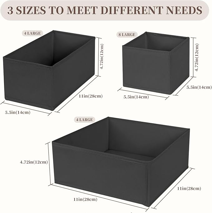 Drawer Organizer Clothes, 16 Pack Dresser Organizer Bins, Foldable Closet Organizers and Storage Fabric Dresser Bins, Shallow