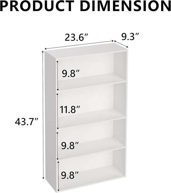 Wooden 4 Tier Book Shelf，4 Cube Storage Organizer, 44 Inch Versatile Cubes Shelf and Cubby Unit for Any Space (White, 4 Cube-