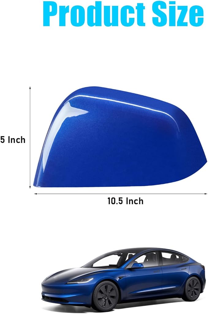 Jaronx Compatible with Tesla Model Y Side Mirror Cover Replacement 2020 2021 2022 2023 2024, Left Driver Side Door Wing Blue Rearview Mirror Cover Cap for Tesla Model Y Accessories