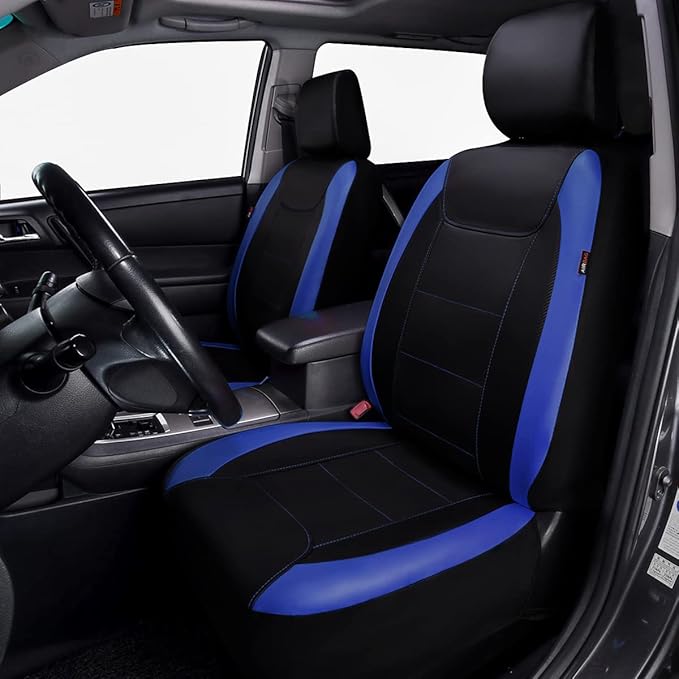 Flying Banner car seat Covers Protects Water Proof Faux Leather Carbon Fiber Front and Rear Bench (Blue Black, Full Set - 9PC