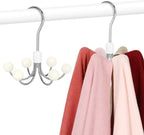 TOPIA HANGER Hoodie Hangers 2-Pack with 6 Wood Balls, 360°Swivel Purse Hanger, Scarf Hanger, Closet Hooks, Handbag Organizer,