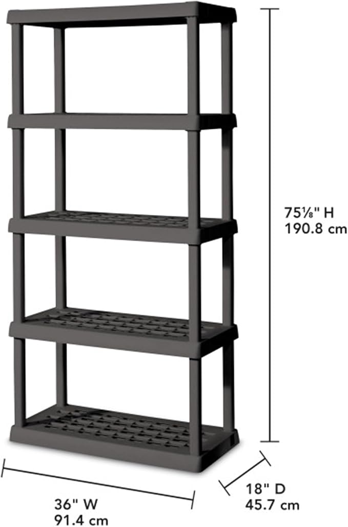 Sterilite 2-Pack 5 Shelf Unit, Heavy-Duty Shelving Storage Rack for Home and Garage, Gray - Multipurpose Plastic Organizer Sh