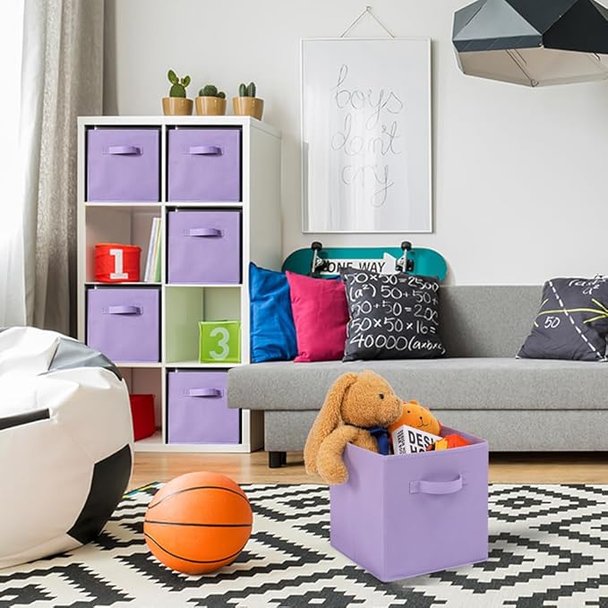 Stero Fabric Storage Bins 6 Pack Fun Colored Durable Storage Cubes with Fabric Handles Foldable Cube Baskets for Home, Kids R