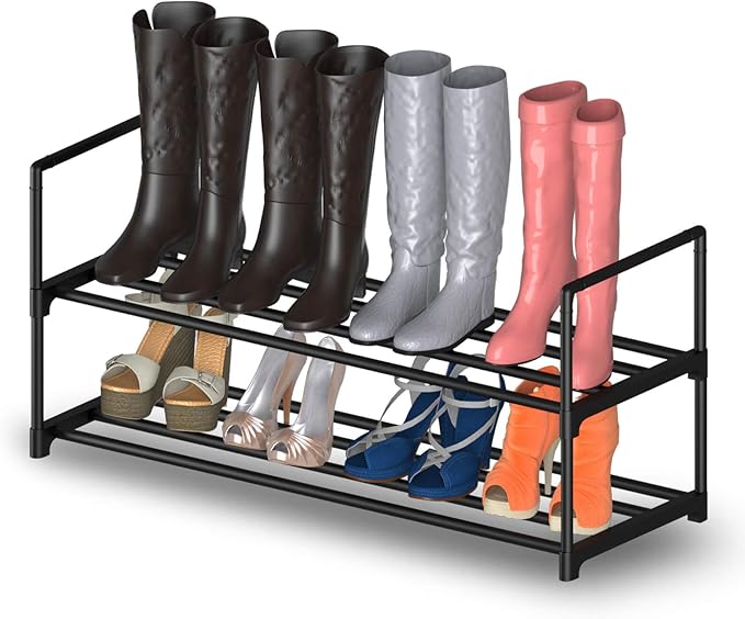 Hsscblet 2 Tier Metal Shoe Rack,Adjustable Shoe Shelf Storage Organizer,Stackable Boot & Shoe Storage,for Entryway,Hallway,Cl
