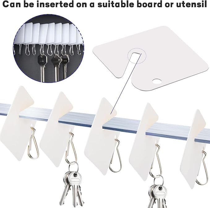 KAKAMINA 100 Pcs Key Tags White Plastic Hanging Tags with Metal Snap Hooks, Tags for Slotted Key Cabinets Boxes Lockers Sturd