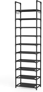 LANTEFUL 10 Tiers Shoe Rack 25 Pairs Large Capacity Tall Shoe Organizer Sturdy Shoe Storage with Two Hooks Space Saving Metal