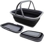 SAMMART Collapsible Washing Tub with Handles 9.2L (2.37Gallon) - Portable Outdoor Picnic Basket/Crate - Foldable Space Saving Storage Container for Dishing, Camping & Home (1, Dark Grey/Black)