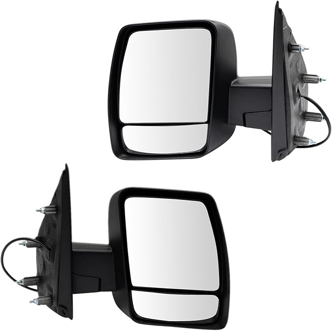 TRQ Driver and Passenger Side Mirror Assembly Set Power Heated Foldaway Textured Black Compatible with 12-21 Nissan NV1500 SV
