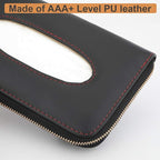 Car Tissue Holder, Sun Visor Tissue Holder, Car Visor Napkin Holder, PU Leather Backseat Tissue Case Holder for Car Vehicle with Zipper (Black)