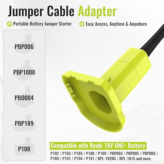 Jumper Cables Adapter Compatible with Ryobi 18V Battery, 8AWG 5.9FT Portable Battery Jump Starter for Starting Car Light Vehicles