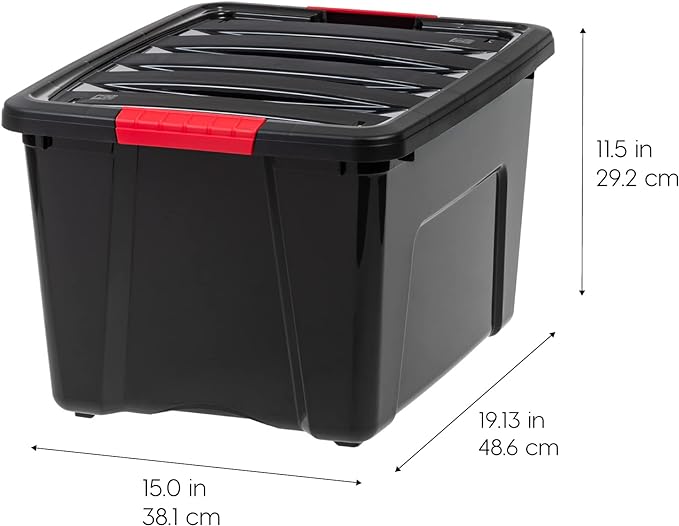 IRIS USA 40 Qt Stackable Plastic Storage Bins with Lids, 6 Pack - BPA-Free, Made in USA - Garage Organizing Solution, Latches